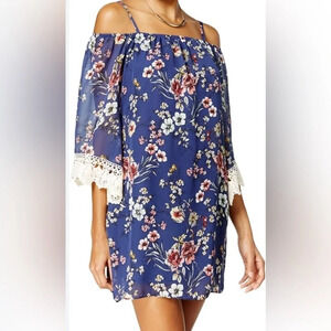 💜 A. Byer Off The Shoulder Printed Shift Dress with Lace